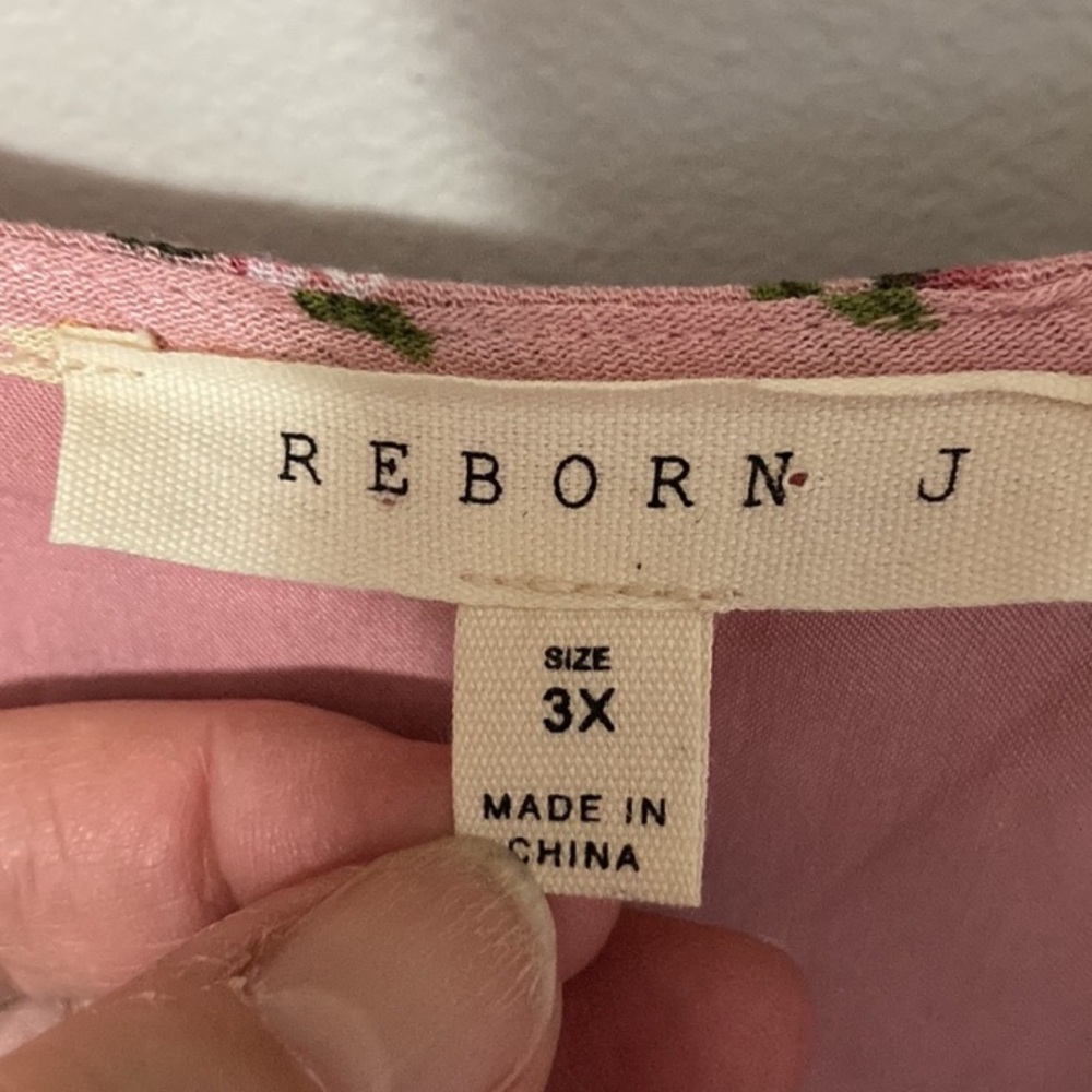 Reborn J Women’s Pink Floral Tie Sleeve Plus Midi Dress, Plus Size 3X Summer - Picture 7 of 10